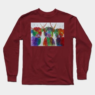 Three Funny Colourful  Highland Cows Long Sleeve T-Shirt